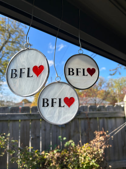 WHITE Handmade Stained and Etched Glass Buffalo LOVE Ornament