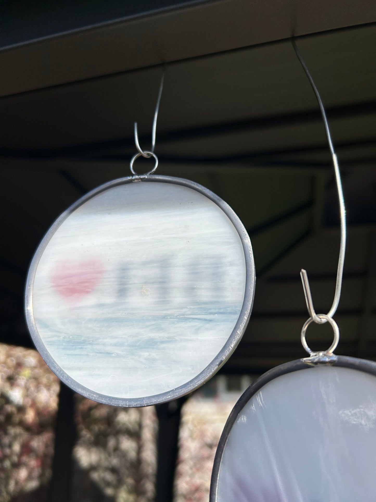 WHITE Handmade Stained and Etched Glass Buffalo LOVE Ornament