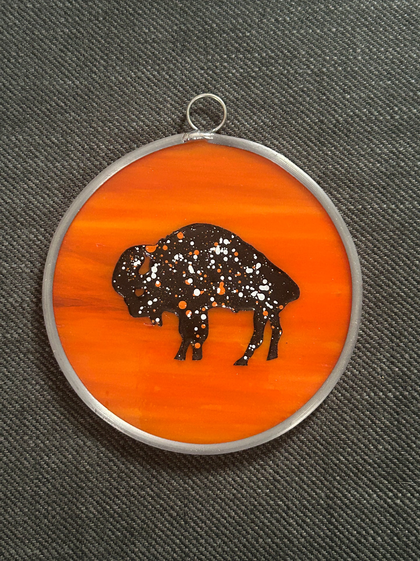 Buffalo Bandits Stained and Etched Glass Handmade Buffalo Suncatcher/ Ornament