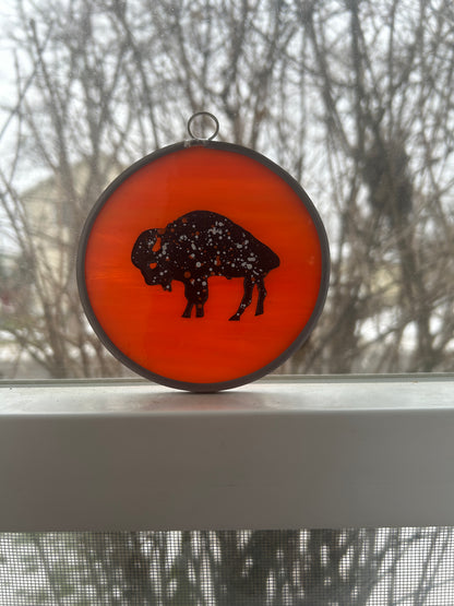 Buffalo Bandits Stained and Etched Glass Handmade Buffalo Suncatcher/ Ornament