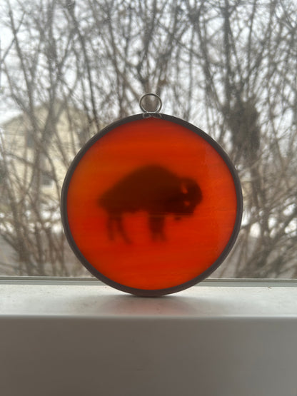 Buffalo Bandits Stained and Etched Glass Handmade Buffalo Suncatcher/ Ornament