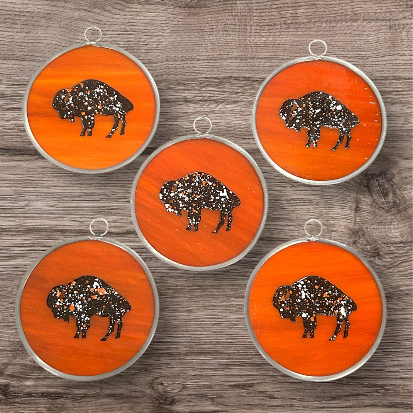 Buffalo Bandits Stained and Etched Glass Handmade Buffalo Suncatcher/ Ornament