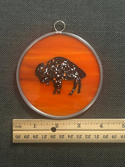 Buffalo Bandits Stained and Etched Glass Handmade Buffalo Suncatcher/ Ornament