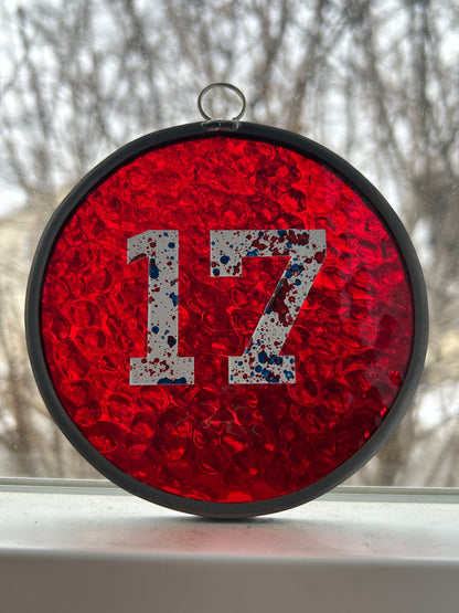 17 Red Stained and Etched Glass Handmade Buffalo Suncatcher/ Ornament