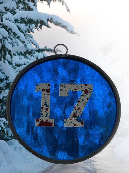 17 Blue Stained and Etched Glass Handmade Buffalo Suncatcher/ Ornament