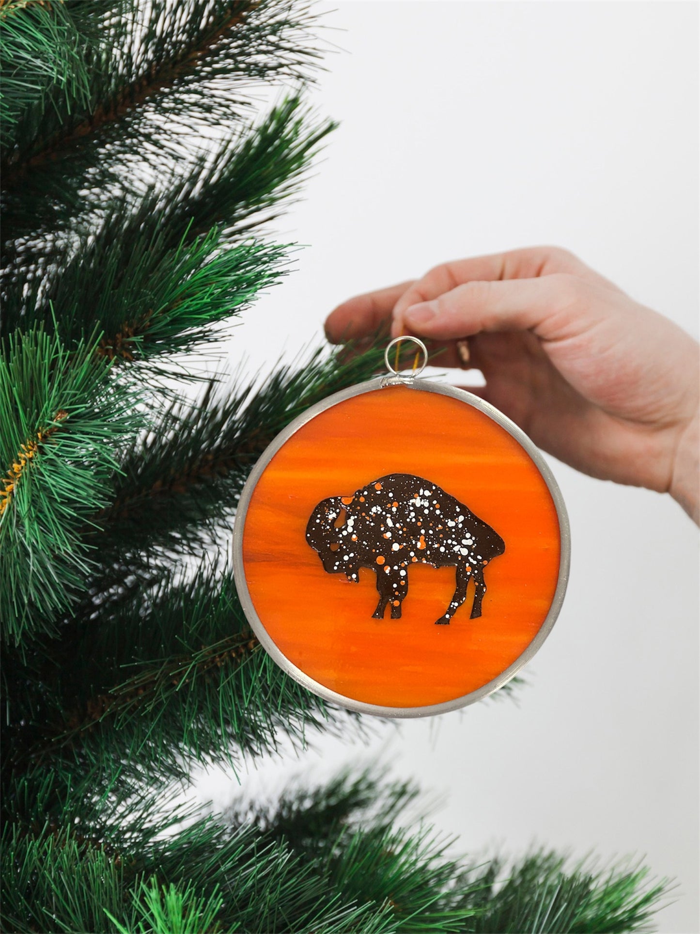 Buffalo Bandits Stained and Etched Glass Handmade Buffalo Suncatcher/ Ornament